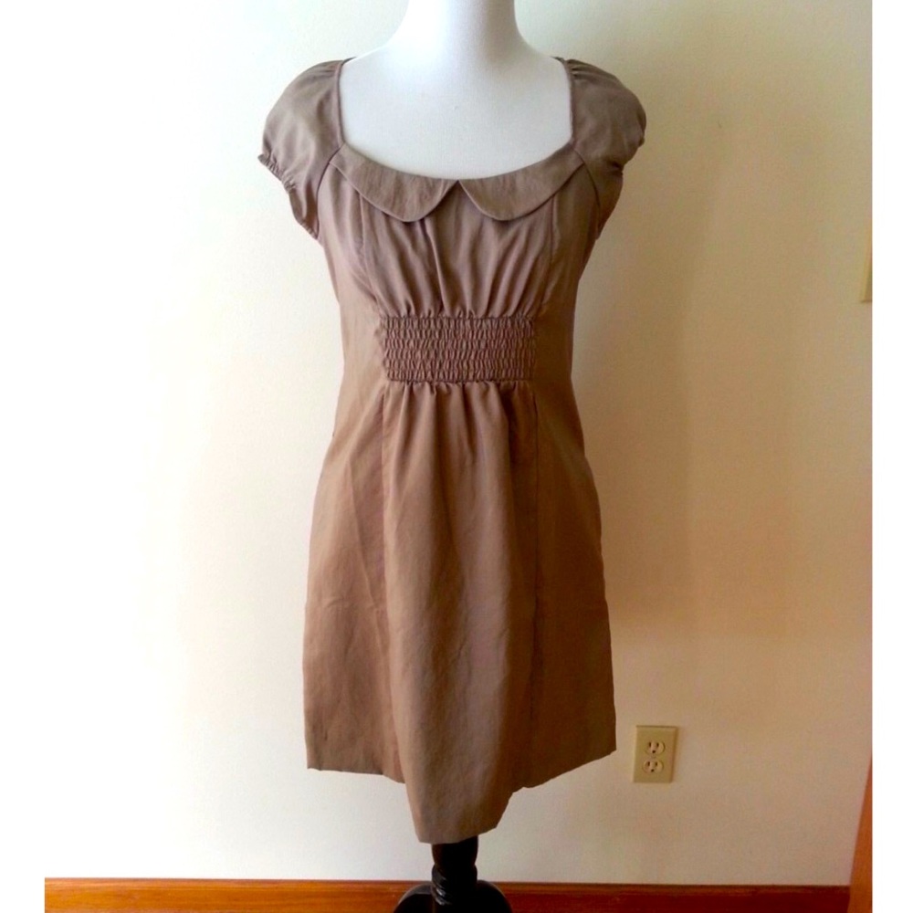 Maeve Anthropologie Brown Retro Style Cap Sleeve Dress Knee Length Size 6